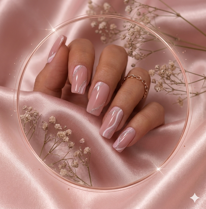 Kit Press-On Nails Pink Wave – Manucure Instantanée Réutilisable pour Femme